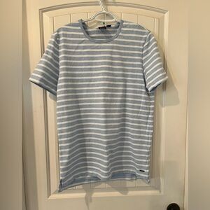 Hugo Boss Light Blue and White Striped Tee